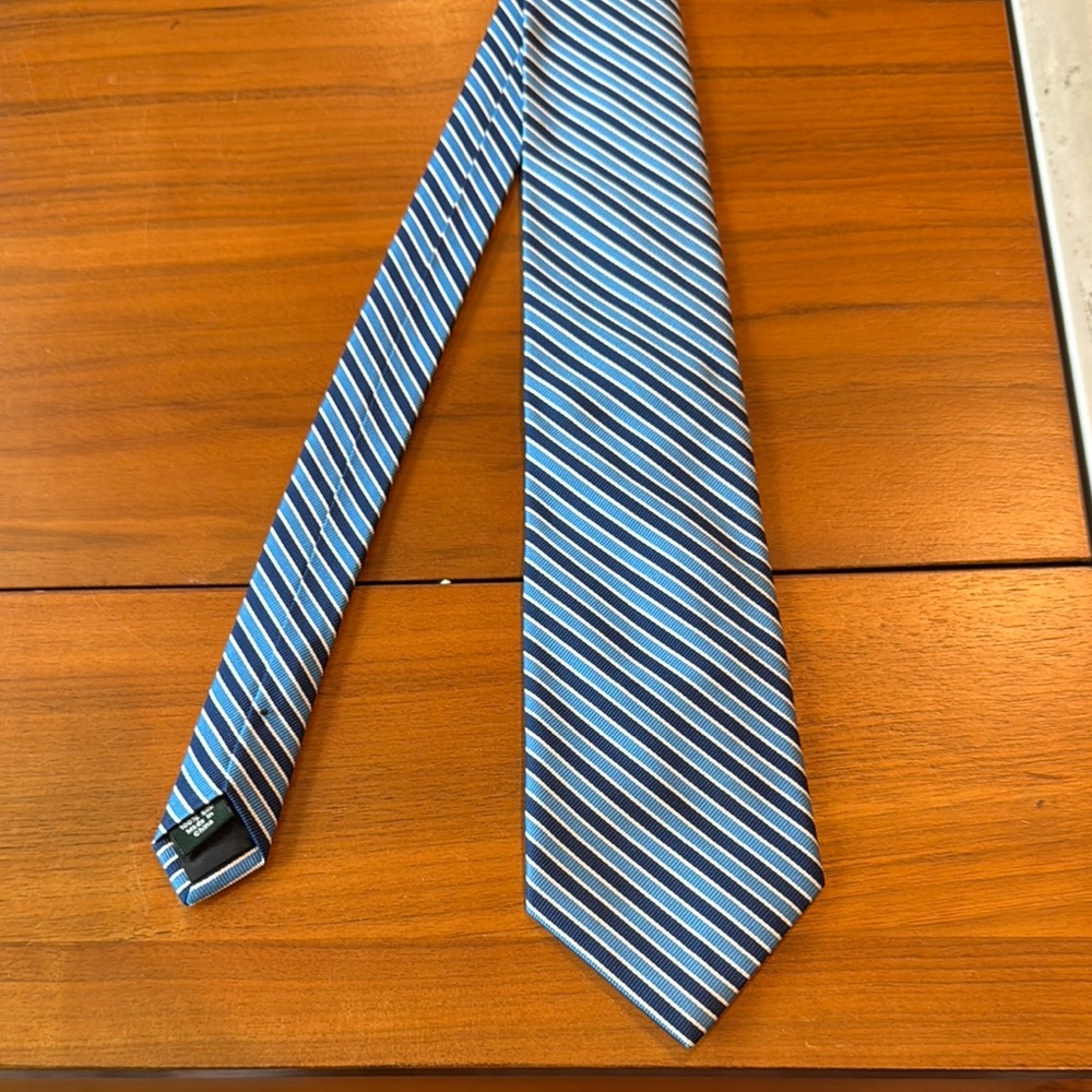 J. Crew Blue and White Striped Silk Tie